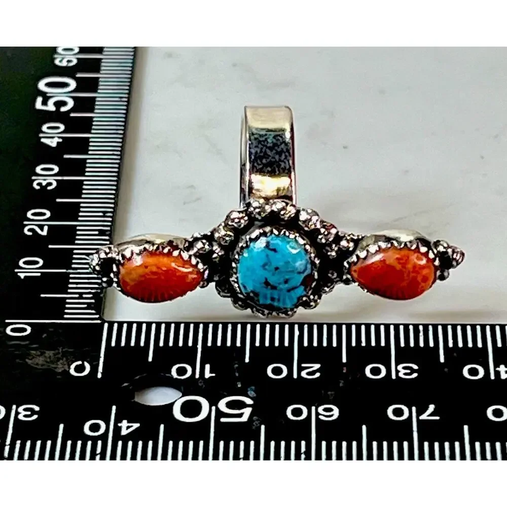Sterling Silver Spiny Oyster Kingman Turquoise Cluster Statement Ring Adjust Sz